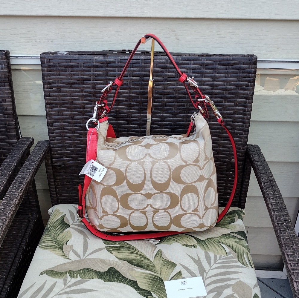 NWT Coach Legacy Signature Courtney Hobo Bag Khaki and Coral Style #22392 - Picture 11 of 15
